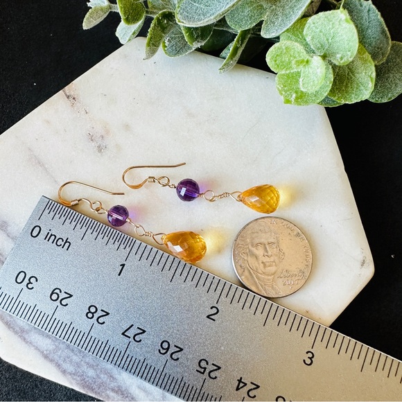 Citrine and Amethyst earrings in 14k gold - Picture 4 of 10